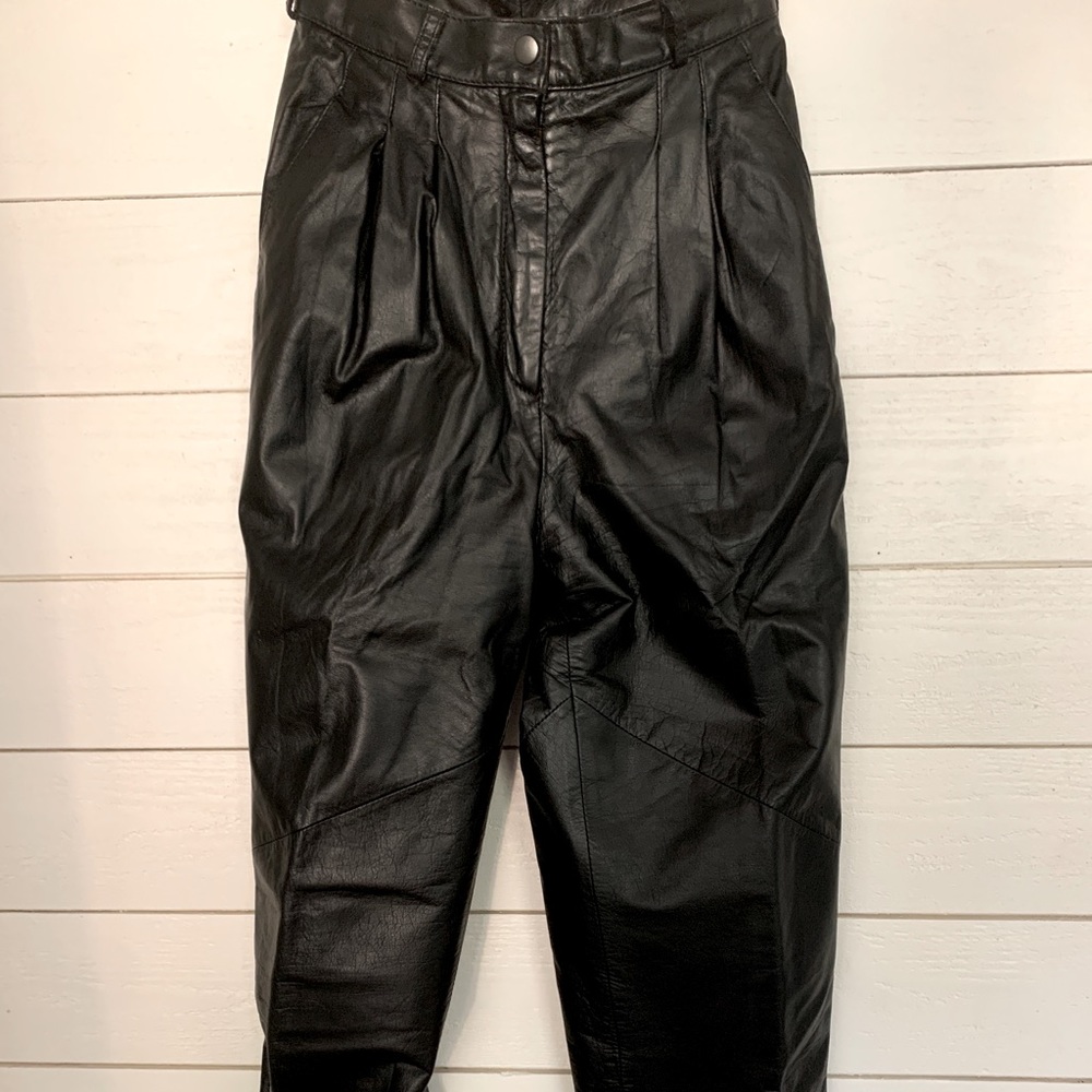 1980’s/90’s vintage Byrnes and Baker black leather Moto pants size small